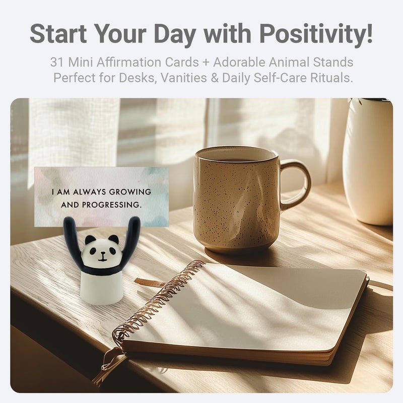 ZEARPT Affirmation Card Deck for Women, Self Care Gift, Positive Affirmation Cards with Holder, Gift for Her, Daughter, Niece, Sister, Daily Affirmations, Midlife Manifestation Gift (White - Panda) - Image 2